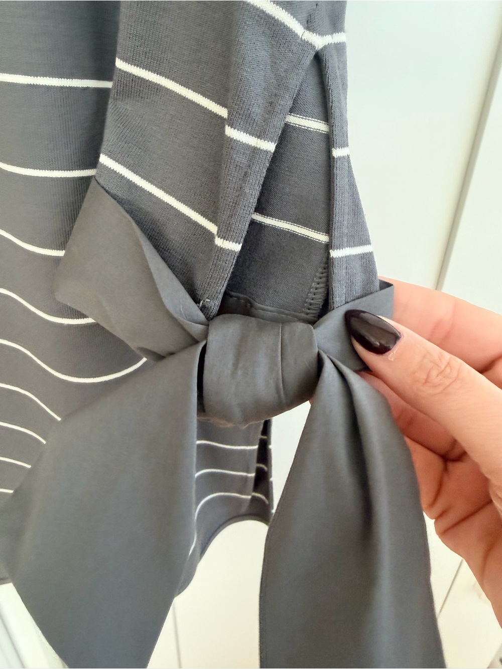 Lafayette 148 New York Striped Tie-Cuff Crewneck Top | Size XS - Picture 3 of 6